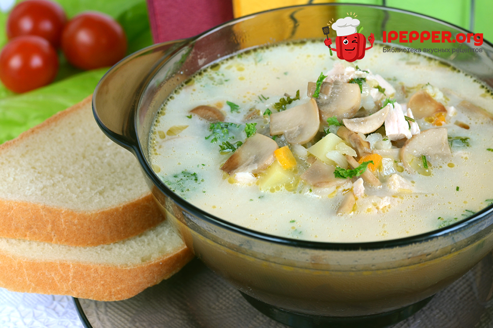 Рецепт Грибной суп с плавленым сыром, приготовленный на курином бульоне. Шаг 7