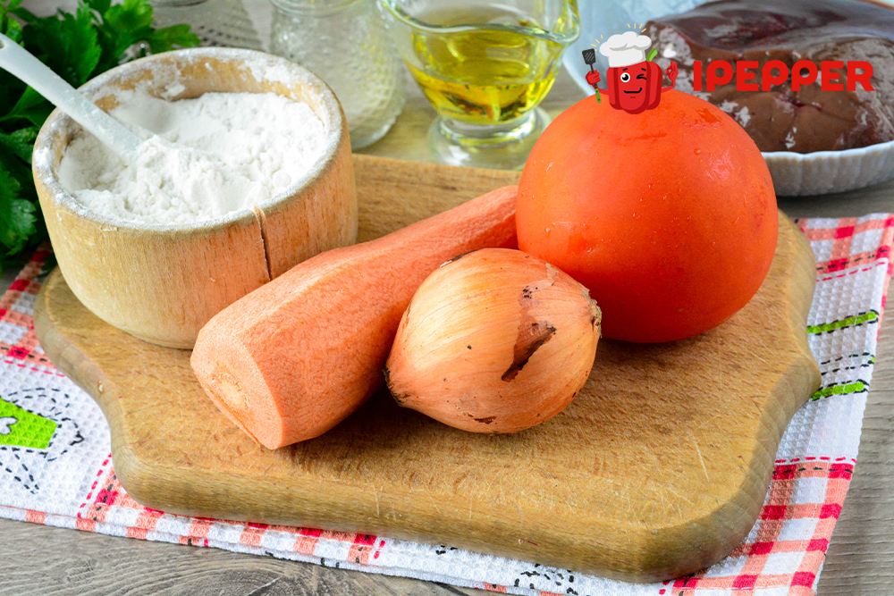 Описание рецепта Тушеная говяжья печень с помидорами